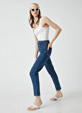 Koton Normal Bel Dar Paça Normal İndigo Melanj Kadın Denim Pantolon 3WAL40029MD