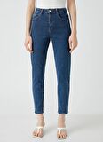 Koton Normal Bel Dar Paça Normal İndigo Melanj Kadın Denim Pantolon 3WAL40029MD