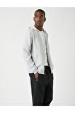 Dokulu Kapşonlu Fermuarlı Sweatshirt