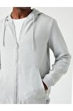Dokulu Kapşonlu Fermuarlı Sweatshirt