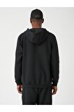 Dokulu Kapşonlu Fermuarlı Sweatshirt