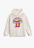 Koton Ekru Kız Çocuk Kapüşonlu Uzun Kollu Baskılı Sweatshirt 3WKG10148AK