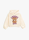 Koton Bej Kız Çocuk Kapüşonlu Uzun Kollu Baskılı Sweatshirt 3WKG10169AK