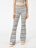 İspanyol Paça Pantolon Desenli Yüksek Bel