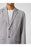 Basic Blazer Ceket Geniş Yaka Düğmeli Cep Detaylı