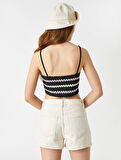 Crop Atlet Düğmeli Çizgili İnce Askılı