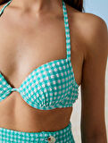 Bağlama Detaylı Ekose Bikini Üst