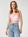 Saten Crop Abiye Bluz Askılı Degaje Yaka Renk Geçişli