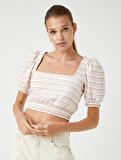 Crop Bluz Beli Lastikli