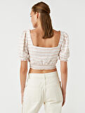 Crop Bluz Beli Lastikli