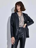 Kadın Giyim Deri Görünümlü Blazer Ceket 3SAK50019UW Siyah