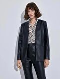 Kadın Giyim Deri Görünümlü Blazer Ceket 3SAK50019UW Siyah