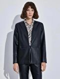 Kadın Giyim Deri Görünümlü Blazer Ceket 3SAK50019UW Siyah