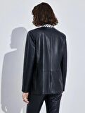 Kadın Giyim Deri Görünümlü Blazer Ceket 3SAK50019UW Siyah