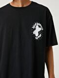 Koton Erkek Basic Oversize Tişört Slogan Baskılı Bisiklet Yaka