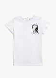 Koton Beyaz Kız Çocuk Bisiklet Yaka Kısa Kollu Baskılı T-Shirt 3SKG10055AK