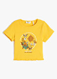 Koton Sarı Kız Çocuk Bisiklet Yaka Kısa Kollu Baskılı T-Shirt 3SKG10077AK