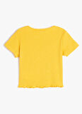 Koton Sarı Kız Çocuk Bisiklet Yaka Kısa Kollu Baskılı T-Shirt 3SKG10077AK