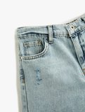 Kot Pantolon Beli Lastikli Cepli Düz Paça - Boyfriend Jean