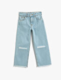 Bol Paça Kot Pantolon Pamuklu Cepli - Boot Cut Jean Beli Ayarlanabilir Lastikli