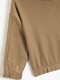 Dokulu Kapşonlu Basic Sweatshirt Manşetleri ve Beli Lastikli