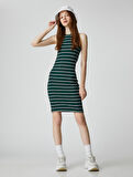 Midi Elbise Kolsuz Bodycon Halter Yaka Dar Kesim