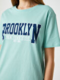 Brooklyn Baskılı Tişört Kısa Kollu Bisiklet Yaka