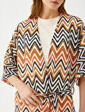 Zigzag Desenli Uzun Kimono Kuşaklı