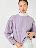 Crop Sweatshirt Örgü Desenli Uzun Kollu