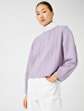 Crop Sweatshirt Örgü Desenli Uzun Kollu