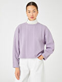 Crop Sweatshirt Örgü Desenli Uzun Kollu