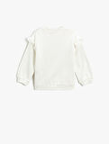 Fırfırlı Sweatshirt Baskılı Uzun Kollu Bisiklet Yaka Şardonlu