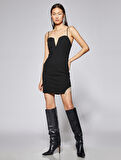 Askılı Mini Gece Elbisesi Taş Detaylı