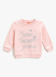 Koton Pembe Kız Çocuk Bisiklet Yaka Uzun Kollu Desenli Sweatshirt 3SKG10087AK
