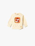 Önü Bağlama Detaylı Sweatshirt Örgü Aplike Detaylı Şardonlu