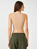 Fitilli Atlet Crop Bisiklet Yaka Fitilli Kolsuz