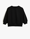 Basic Sweatshirt Baskılı Detaylı Uzun Kollu Bisiklet Yaka