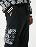 Jogger Eşofman Altı Çiçek Desenli Kargo Cepli Beli Bağcıklı