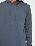 Basic Kapşonlu Sweatshirt Etiket Baskılı Uzun Kollu