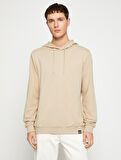 Basic Kapşonlu Sweatshirt Etiket Baskılı Uzun Kollu