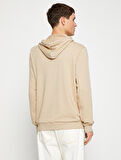 Basic Kapşonlu Sweatshirt Etiket Baskılı Uzun Kollu