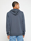 Basic Kapşonlu Sweatshirt Etiket Baskılı Uzun Kollu