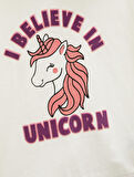 Unicorn Baskılı Kapşonlu Sweatshirt Şardonlu Uzun Kollu