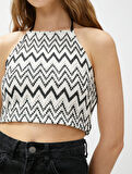 Crop Atlet Halter Yaka Örgü Desenli