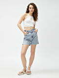Crop Fitilli Atlet Halter Yaka Pencere Detaylı