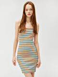 Mini Elbise İnce Askılı Bodycon Fitilli