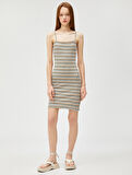 Mini Elbise İnce Askılı Bodycon Fitilli