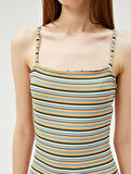 Mini Elbise İnce Askılı Bodycon Fitilli