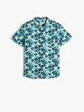 Kısa Kollu Gömlek Pamuklu Floral Desenli