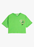 Koton Yeşil Kız Çocuk Bisiklet Yaka Kısa Kollu Baskılı T-Shirt 3SKG10182AK